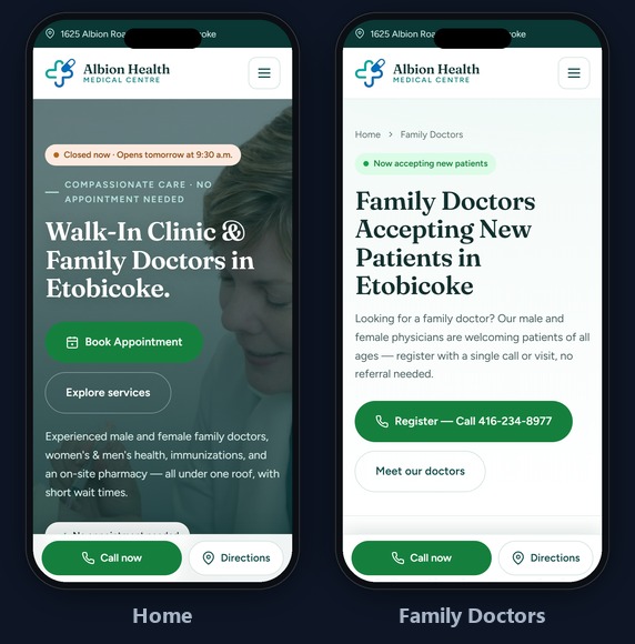 Mobile views of the clinic site