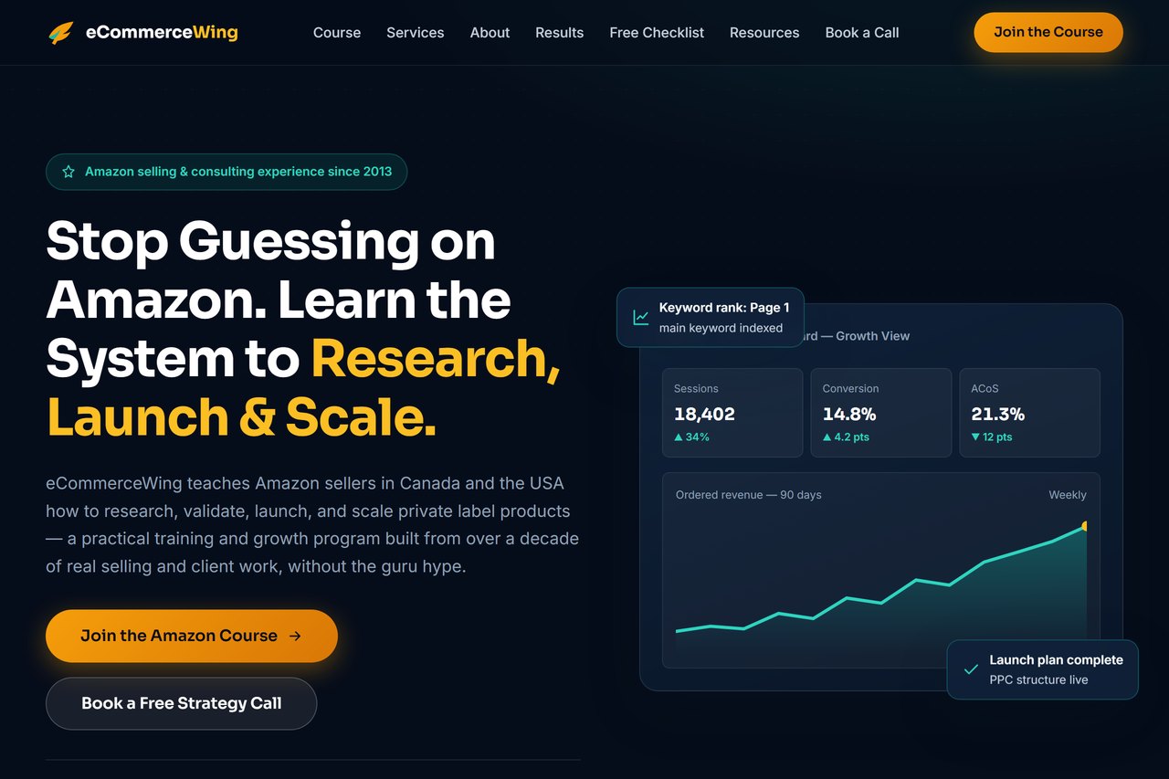 The redesigned eCommerceWing homepage (in final review)