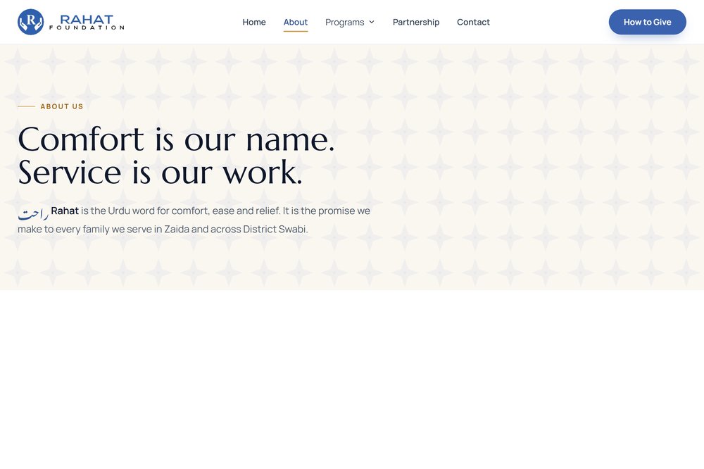 Rahat Foundation about page with registrations